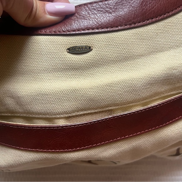 SCALA Tan Canvas Palm Tree Travel Tote | Leather Trim | Large Overnight Bag - Picture 12 of 14